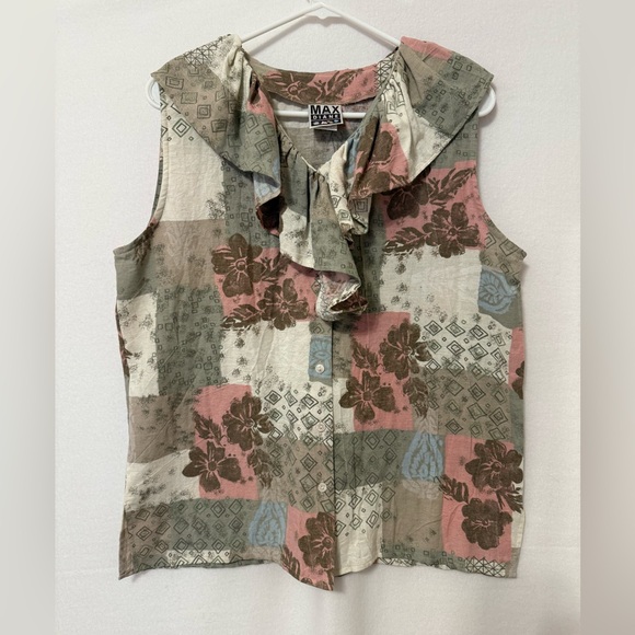 Max & Diane Tops - Vintage Max Diane Womens Sleeveless 100% Cotton Ruffle‎ Tunic Large USA Floral